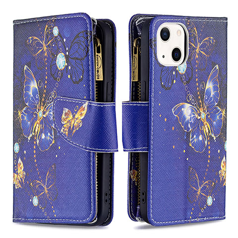 Handytasche Stand Schutzhülle Flip Leder Hülle Schmetterling L03 für Apple iPhone 13 Blau