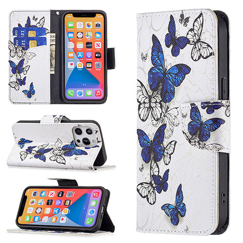 Handytasche Stand Schutzhülle Flip Leder Hülle Schmetterling L07 für Apple iPhone 13 Pro Max Weiß