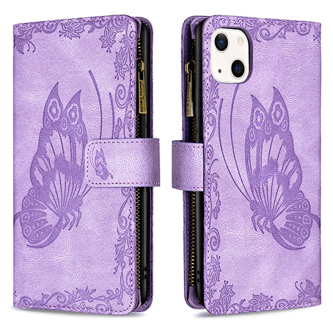 Handytasche Stand Schutzhülle Flip Leder Hülle Schmetterling L08 für Apple iPhone 13 Mini Violett