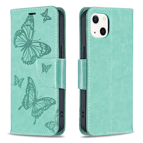 Handytasche Stand Schutzhülle Flip Leder Hülle Schmetterling L09 für Apple iPhone 13 Grün