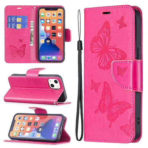 Handytasche Stand Schutzhülle Flip Leder Hülle Schmetterling L09 für Apple iPhone 13 Mini Pink