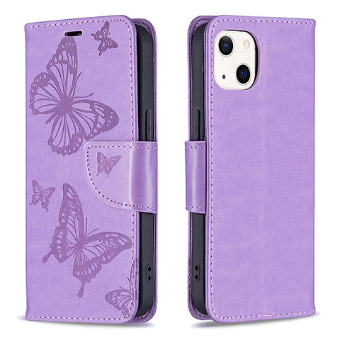 Handytasche Stand Schutzhülle Flip Leder Hülle Schmetterling L09 für Apple iPhone 15 Plus Violett