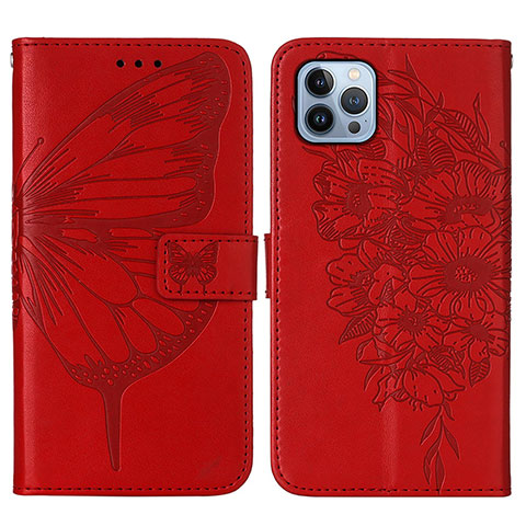 Handytasche Stand Schutzhülle Flip Leder Hülle Schmetterling L10 für Apple iPhone 13 Pro Max Rot