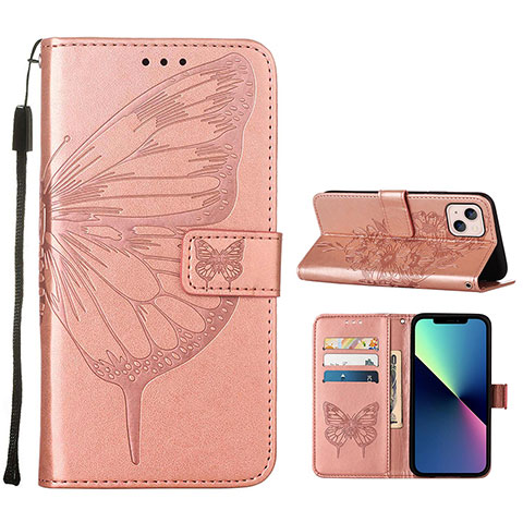 Handytasche Stand Schutzhülle Flip Leder Hülle Schmetterling L10 für Apple iPhone 14 Plus Rosegold