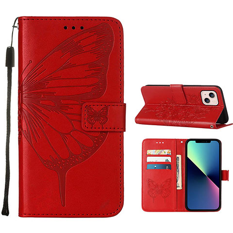 Handytasche Stand Schutzhülle Flip Leder Hülle Schmetterling L10 für Apple iPhone 14 Plus Rot