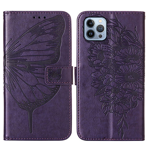 Handytasche Stand Schutzhülle Flip Leder Hülle Schmetterling L10 für Apple iPhone 14 Pro Max Violett