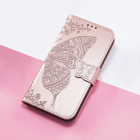 Handytasche Stand Schutzhülle Flip Leder Hülle Schmetterling S01D für Google Pixel 5 Rosegold