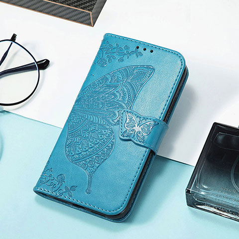 Handytasche Stand Schutzhülle Flip Leder Hülle Schmetterling S01D für Samsung Galaxy XCover 6 Pro 5G Blau