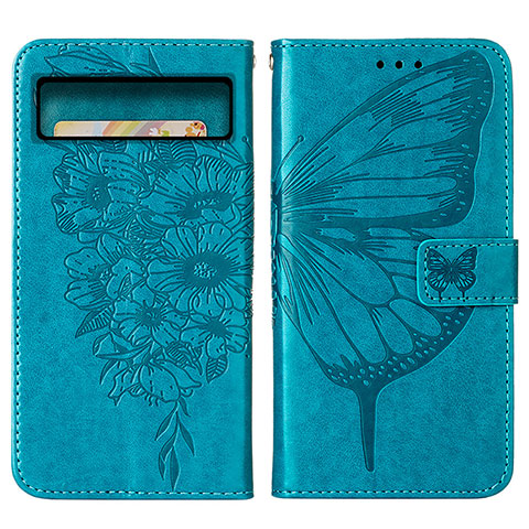 Handytasche Stand Schutzhülle Flip Leder Hülle Schmetterling Y01B für Google Pixel 8 5G Blau