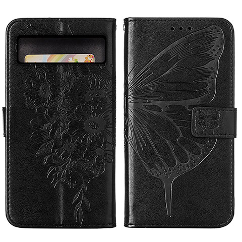 Handytasche Stand Schutzhülle Flip Leder Hülle Schmetterling Y01B für Google Pixel 8 5G Schwarz