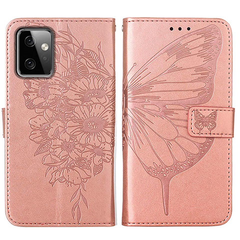 Handytasche Stand Schutzhülle Flip Leder Hülle Schmetterling Y01B für Motorola Moto G Power 5G (2023) Rosegold