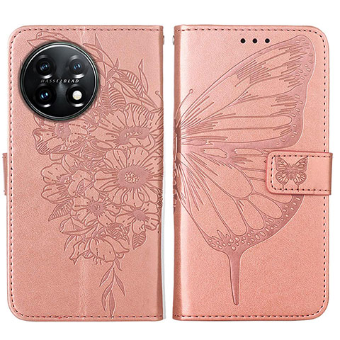 Handytasche Stand Schutzhülle Flip Leder Hülle Schmetterling Y01B für OnePlus 11 5G Rosegold