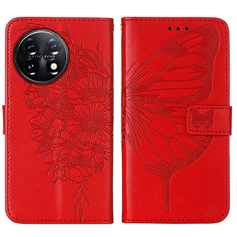 Handytasche Stand Schutzhülle Flip Leder Hülle Schmetterling Y01B für OnePlus 11 5G Rot