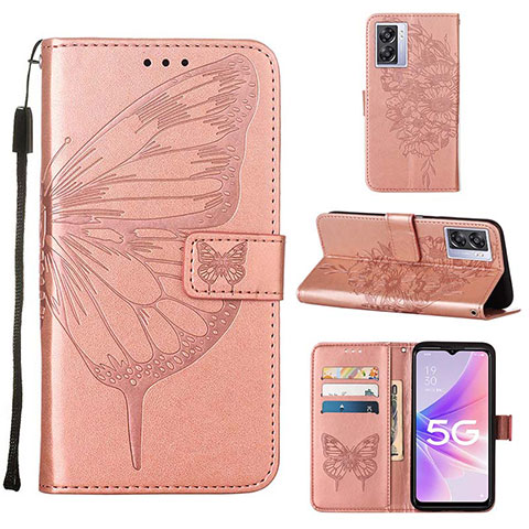 Handytasche Stand Schutzhülle Flip Leder Hülle Schmetterling Y01B für OnePlus Nord N300 5G Rosegold