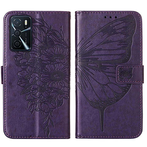 Handytasche Stand Schutzhülle Flip Leder Hülle Schmetterling Y01B für Oppo A16 Violett