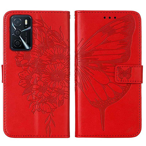 Handytasche Stand Schutzhülle Flip Leder Hülle Schmetterling Y01B für Oppo A16s Rot