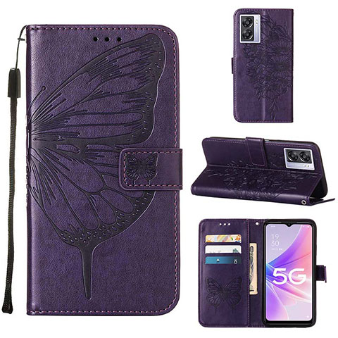 Handytasche Stand Schutzhülle Flip Leder Hülle Schmetterling Y01B für Oppo A77 5G Violett