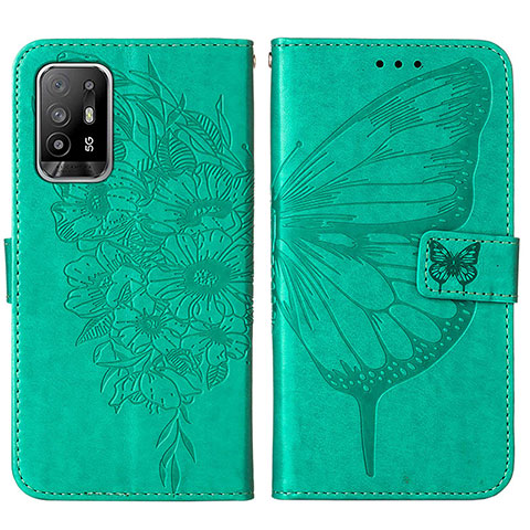 Handytasche Stand Schutzhülle Flip Leder Hülle Schmetterling Y01B für Oppo A94 5G Grün