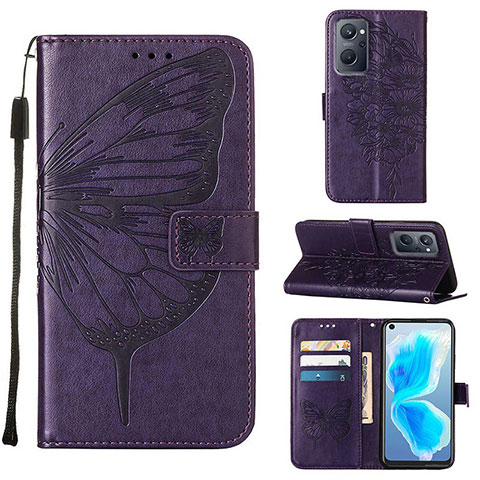 Handytasche Stand Schutzhülle Flip Leder Hülle Schmetterling Y01B für Oppo A96 4G Violett