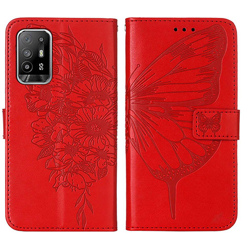 Handytasche Stand Schutzhülle Flip Leder Hülle Schmetterling Y01B für Oppo F19 Pro+ Plus 5G Rot