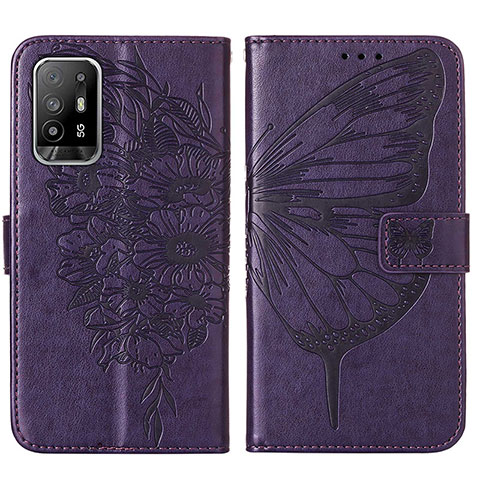 Handytasche Stand Schutzhülle Flip Leder Hülle Schmetterling Y01B für Oppo F19 Pro+ Plus 5G Violett