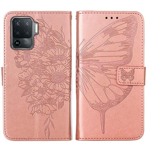 Handytasche Stand Schutzhülle Flip Leder Hülle Schmetterling Y01B für Oppo F19 Pro Rosegold