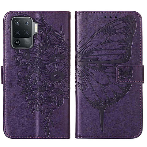 Handytasche Stand Schutzhülle Flip Leder Hülle Schmetterling Y01B für Oppo F19 Pro Violett