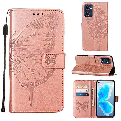 Handytasche Stand Schutzhülle Flip Leder Hülle Schmetterling Y01B für Oppo Find X5 Lite 5G Rosegold