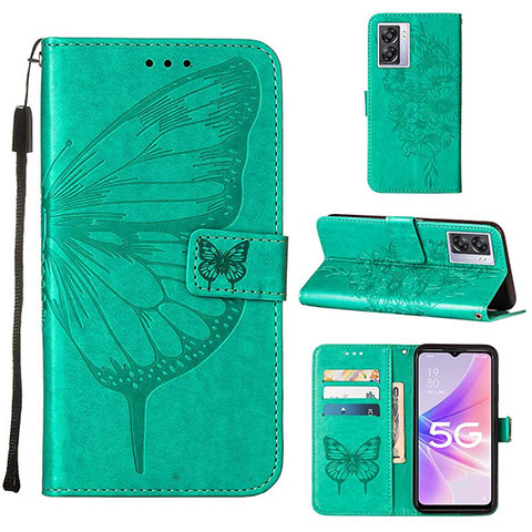 Handytasche Stand Schutzhülle Flip Leder Hülle Schmetterling Y01B für Oppo K10 5G India Grün