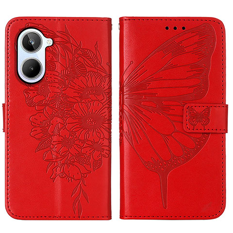 Handytasche Stand Schutzhülle Flip Leder Hülle Schmetterling Y01B für Realme 10 4G Rot