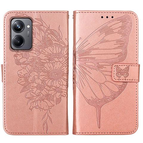 Handytasche Stand Schutzhülle Flip Leder Hülle Schmetterling Y01B für Realme 10 Pro 5G Rosegold