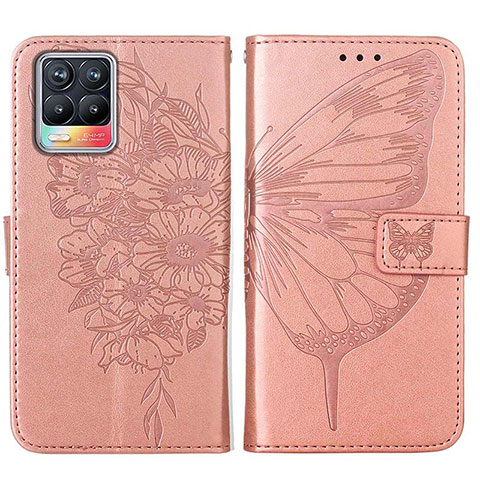 Handytasche Stand Schutzhülle Flip Leder Hülle Schmetterling Y01B für Realme 8 Pro Rosegold