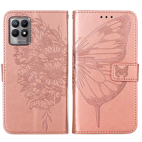 Handytasche Stand Schutzhülle Flip Leder Hülle Schmetterling Y01B für Realme 8i Rosegold