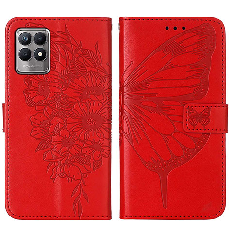 Handytasche Stand Schutzhülle Flip Leder Hülle Schmetterling Y01B für Realme 8i Rot