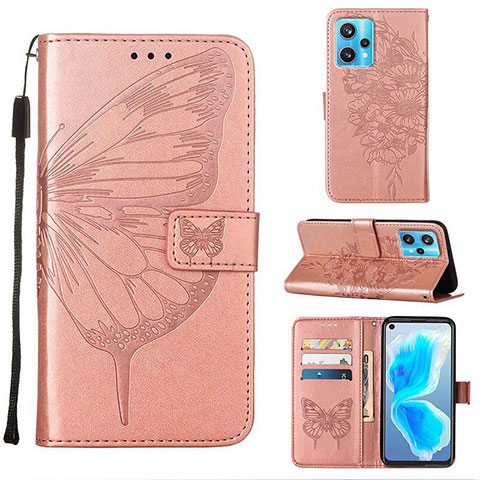 Handytasche Stand Schutzhülle Flip Leder Hülle Schmetterling Y01B für Realme 9 4G Rosegold