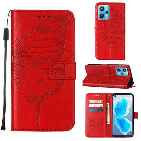 Handytasche Stand Schutzhülle Flip Leder Hülle Schmetterling Y01B für Realme 9 Pro+ Plus 5G Rot