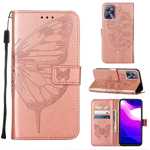 Handytasche Stand Schutzhülle Flip Leder Hülle Schmetterling Y01B für Realme C35 Rosegold