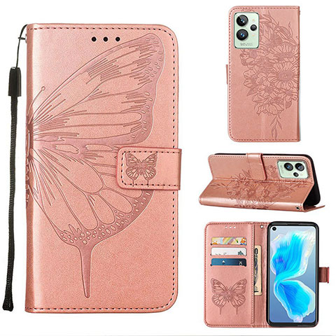 Handytasche Stand Schutzhülle Flip Leder Hülle Schmetterling Y01B für Realme GT2 Pro 5G Rosegold