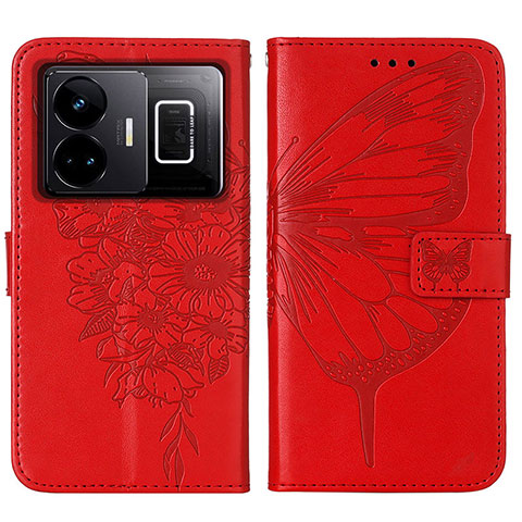 Handytasche Stand Schutzhülle Flip Leder Hülle Schmetterling Y01B für Realme GT5 5G Rot