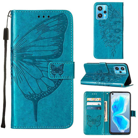 Handytasche Stand Schutzhülle Flip Leder Hülle Schmetterling Y01B für Realme Narzo 50 Pro 5G Blau