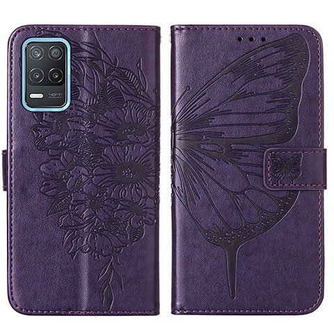 Handytasche Stand Schutzhülle Flip Leder Hülle Schmetterling Y01B für Realme Q3 5G Violett