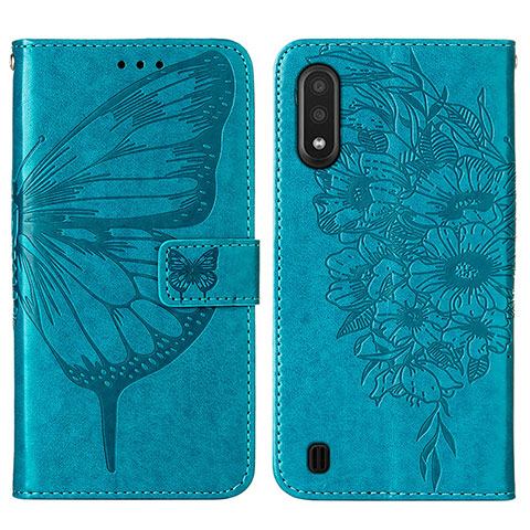 Handytasche Stand Schutzhülle Flip Leder Hülle Schmetterling Y01B für Samsung Galaxy A01 SM-A015 Blau