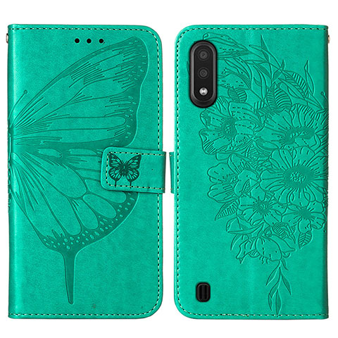 Handytasche Stand Schutzhülle Flip Leder Hülle Schmetterling Y01B für Samsung Galaxy A01 SM-A015 Grün