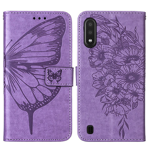 Handytasche Stand Schutzhülle Flip Leder Hülle Schmetterling Y01B für Samsung Galaxy A01 SM-A015 Helles Lila