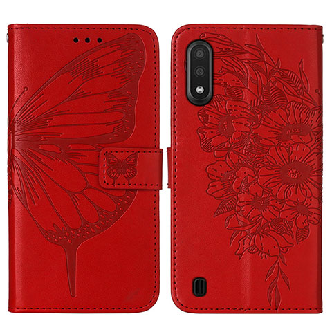 Handytasche Stand Schutzhülle Flip Leder Hülle Schmetterling Y01B für Samsung Galaxy A01 SM-A015 Rot