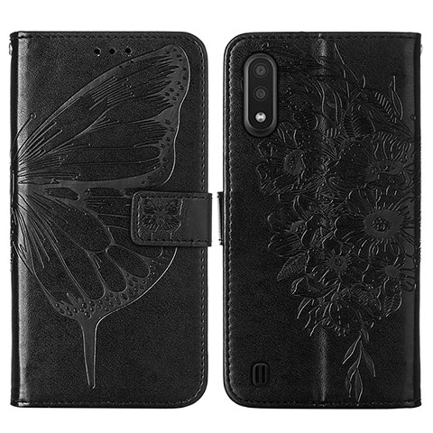 Handytasche Stand Schutzhülle Flip Leder Hülle Schmetterling Y01B für Samsung Galaxy A01 SM-A015 Schwarz