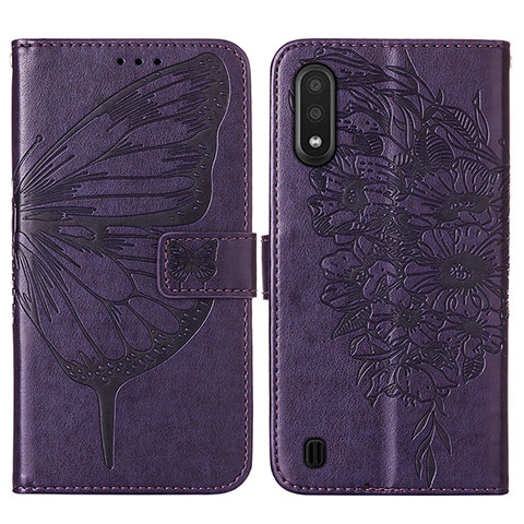 Handytasche Stand Schutzhülle Flip Leder Hülle Schmetterling Y01B für Samsung Galaxy A01 SM-A015 Violett