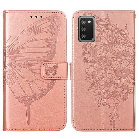 Handytasche Stand Schutzhülle Flip Leder Hülle Schmetterling Y01B für Samsung Galaxy A02s Rosegold