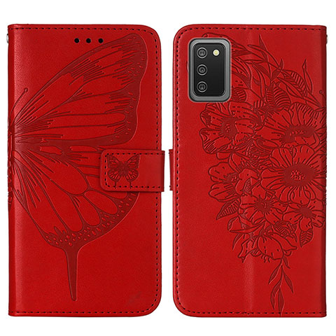 Handytasche Stand Schutzhülle Flip Leder Hülle Schmetterling Y01B für Samsung Galaxy A02s Rot