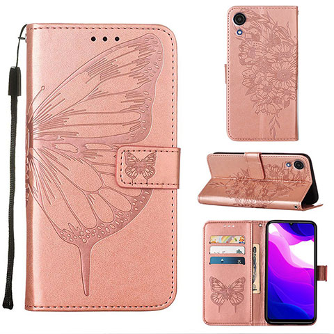 Handytasche Stand Schutzhülle Flip Leder Hülle Schmetterling Y01B für Samsung Galaxy A03 Core Rosegold